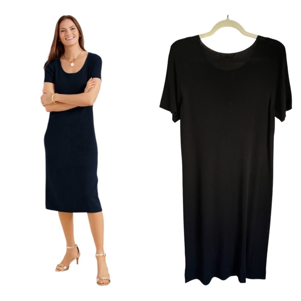 Vintage Talbots Wool Blend Knit Short Sleeve Tunic Midi-Dress Black Size Medium